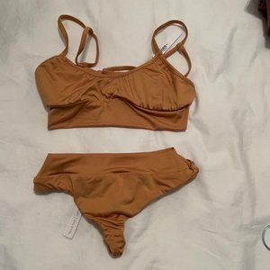 NWT Gooseberry Intimates FOR YOU "CROP TOP + BOTTOM BIKINI IN CARAMEL" - S / S
